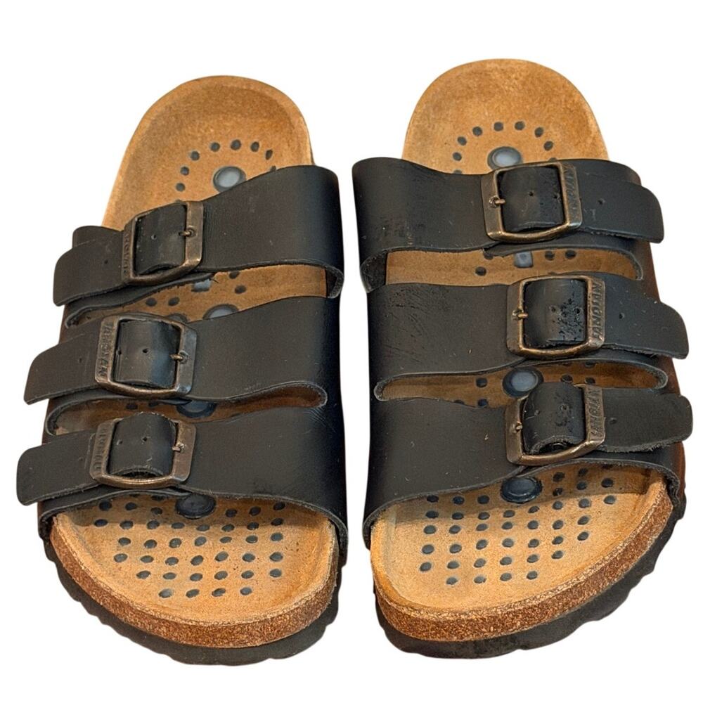 Sanosan Comfort Unisex Sandals 3 Buckle Straps Black Leather Sz 40 (US 9 - 9.5)
